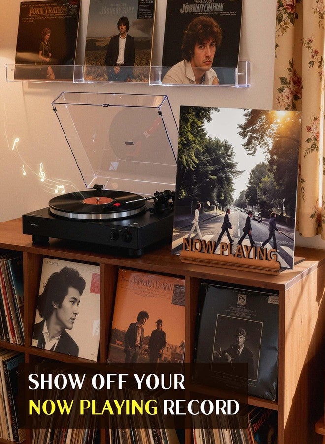 BS-VOG Now Playing Vinyl Record Stand, Tabletop Wooden Record Holder, Now Spinning Vinyl Stand Storage for Albums Magazine, Vintage Album Display Organizer Rack for LP Enthusiast - Image 2